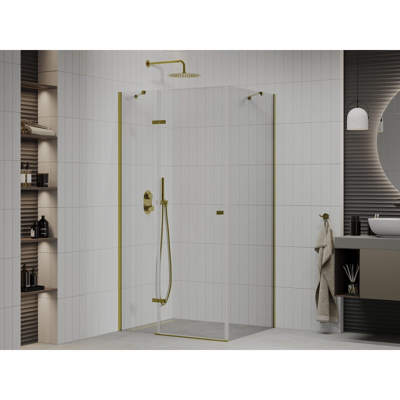 Mexen Roma cabine de douche pivotante 90 x 80 cm, transparent, or - 854-090-080-50-00