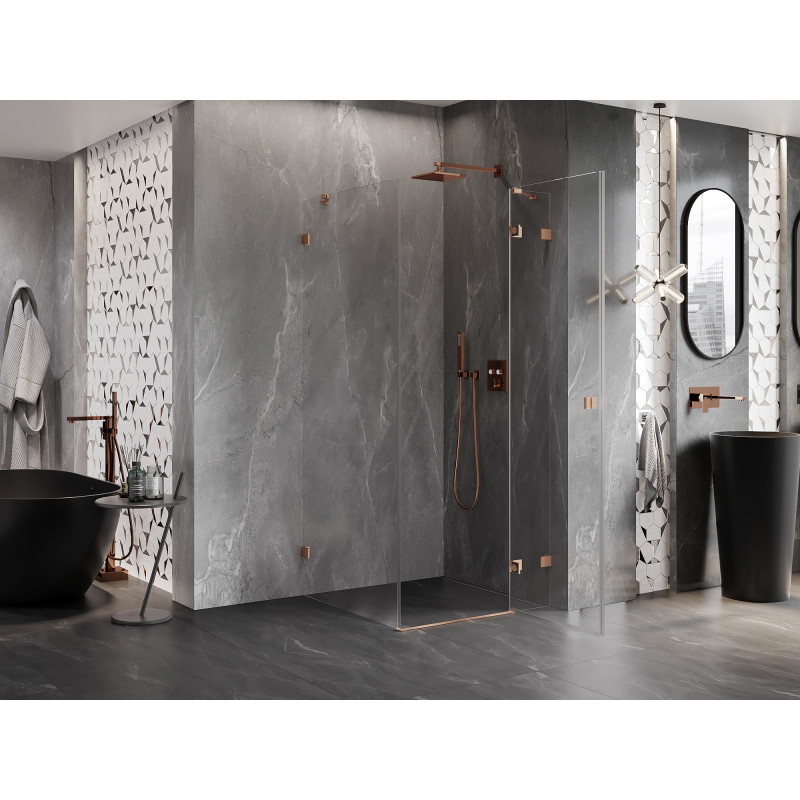 Mexen Lunar cabine de douche pivotante droite 80 x 80 cm, transparent, cuivre brossé - 834-080-080-65-00-P