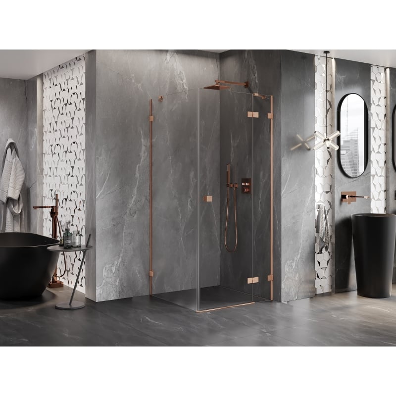 Mexen Lunar cabine de douche pivotante droite 90 x 90 cm, transparent, cuivre brossé - 834-090-090-65-00-P