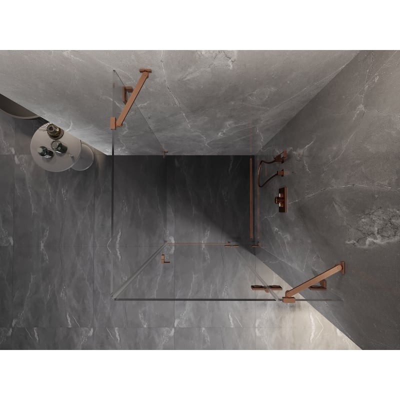 Mexen Lunar cabine de douche pivotante droite 90 x 90 cm, transparent, cuivre brossé - 834-090-090-65-00-P