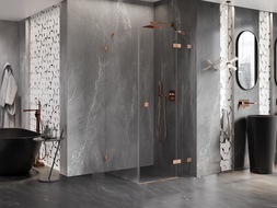 Mexen Lunar cabine de douche pivotante droite 100 x 100 cm, transparent, cuivre brossé - 834-100-100-65-00-P