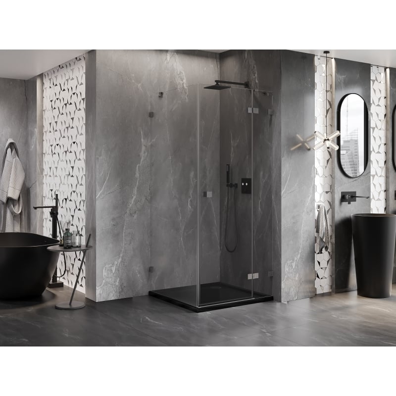 Mexen Lunar cabine de douche pivotante droite 90 x 90 cm, transparent, gris canon brossé - 834-090-090-66-00-P