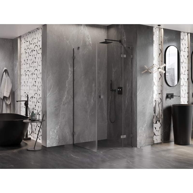 Mexen Lunar cabine de douche pivotante droite 90 x 90 cm, transparent, gris canon brossé - 834-090-090-66-00-P