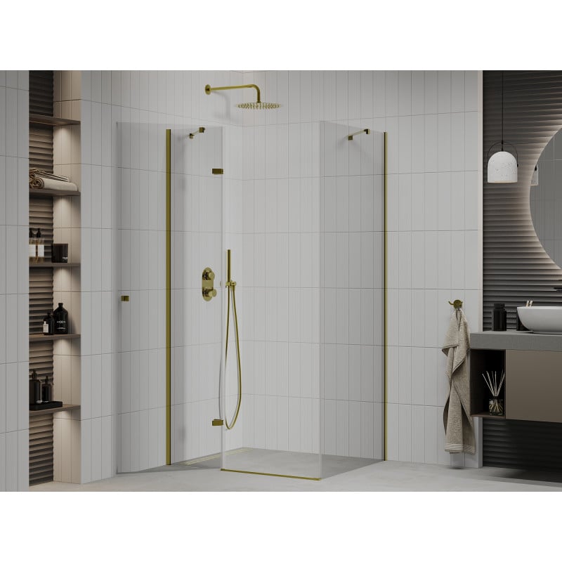 Mexen Roma cabine de douche pivotante 120 x 80 cm, transparente, dorée - 854-120-080-50-00