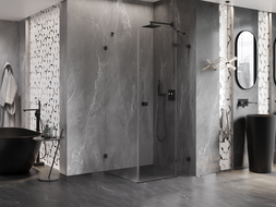 Cabine de douche à porte battante Mexen Lunar, droite 100 x 100 cm, transparent, noir - 834-100-100-70-00-P