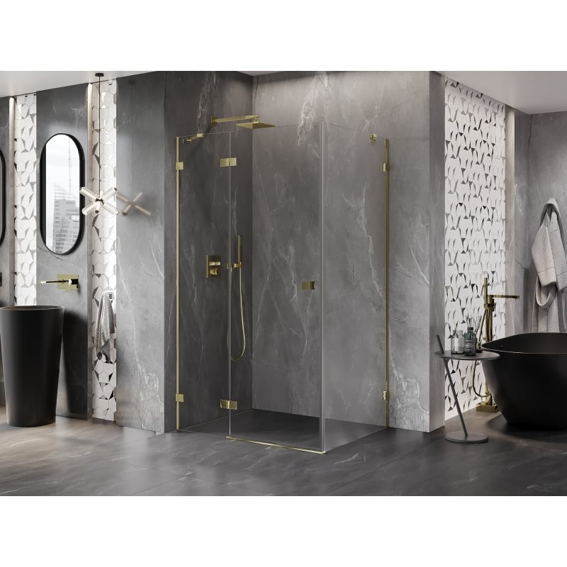 Mexen Lunar cabine de douche pivotante gauche 100 x 80 cm, transparent, or - 834-100-080-50-00-L