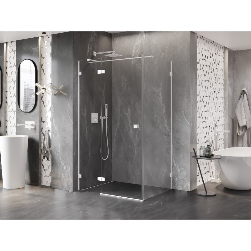 Mexen Lunar T cabine de douche pivotante gauche 130 x 100 cm, transparent, blanc - 834T-130-100-20-00-L