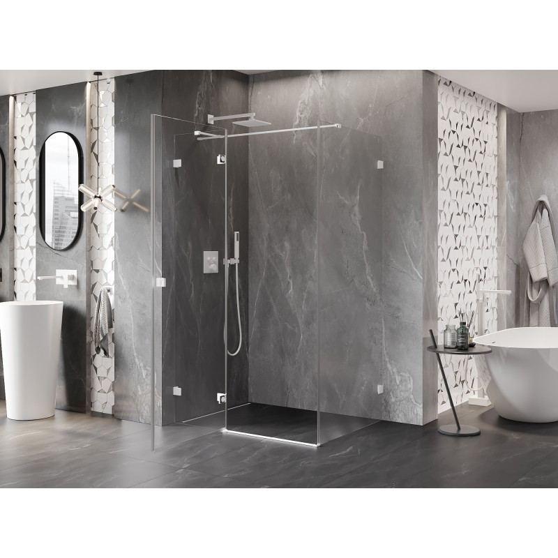 Mexen Lunar T cabine de douche pivotante gauche 135 x 110 cm, transparent, blanc - 834T-135-110-20-00-L