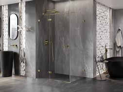 Mexen Lunar T cabine de douche pivotante gauche 140 x 100 cm, transparent, or - 834T-140-100-50-00-L