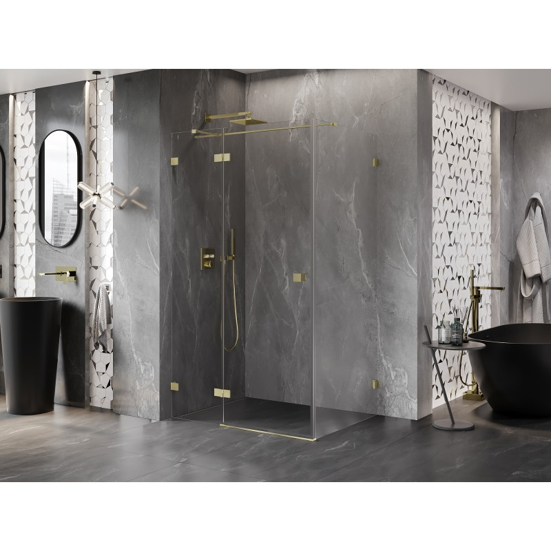 Mexen Lunar T cabine de douche pivotante gauche 135 x 80 cm, transparent, or brossé - 834T-135-080-55-00-L