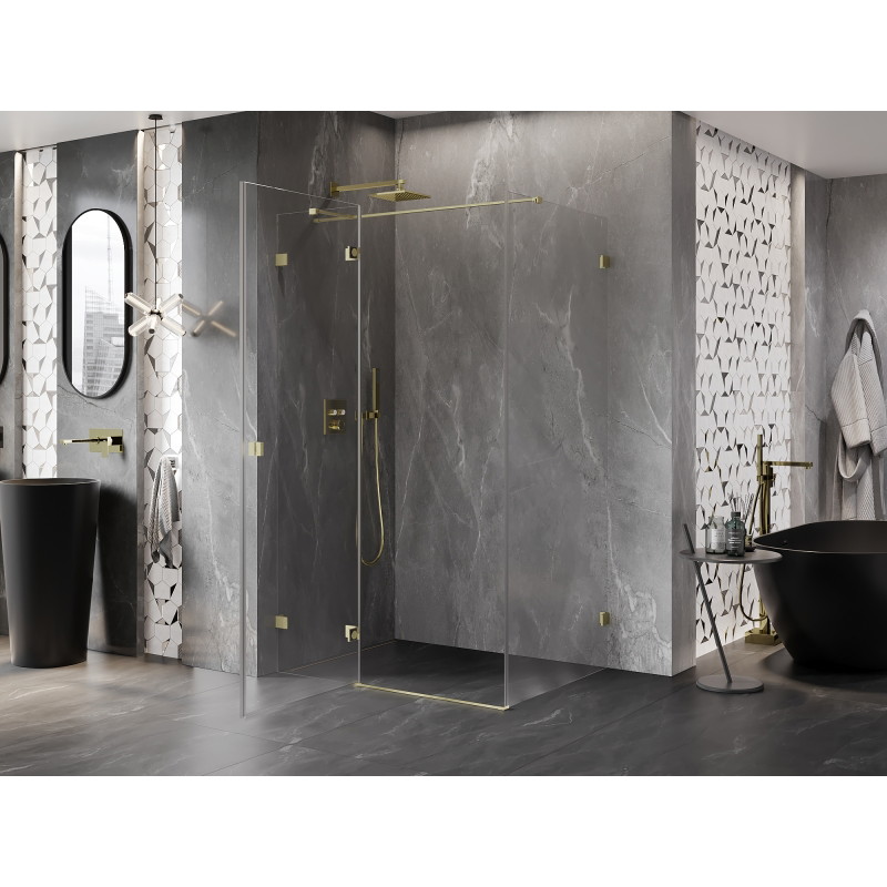 Mexen Lunar T cabine de douche pivotante gauche 125 x 120 cm, transparent, or brossé - 834T-125-120-55-00-L