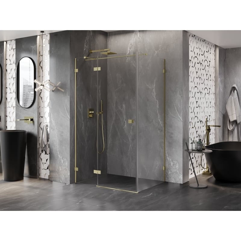 Mexen Lunar T cabine de douche pivotante gauche 125 x 120 cm, transparent, or brossé - 834T-125-120-55-00-L