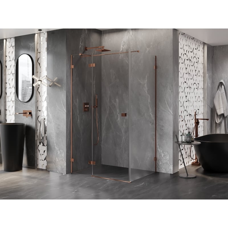 Mexen Lunar T cabine de douche pivotante gauche 120 x 80 cm, transparent, or rose - 834T-120-080-60-00-L