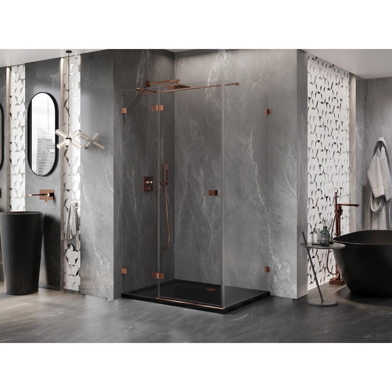 Mexen Lunar T cabine de douche pivotante gauche 140 x 90 cm, transparent, or rose - 834T-140-090-60-00-L