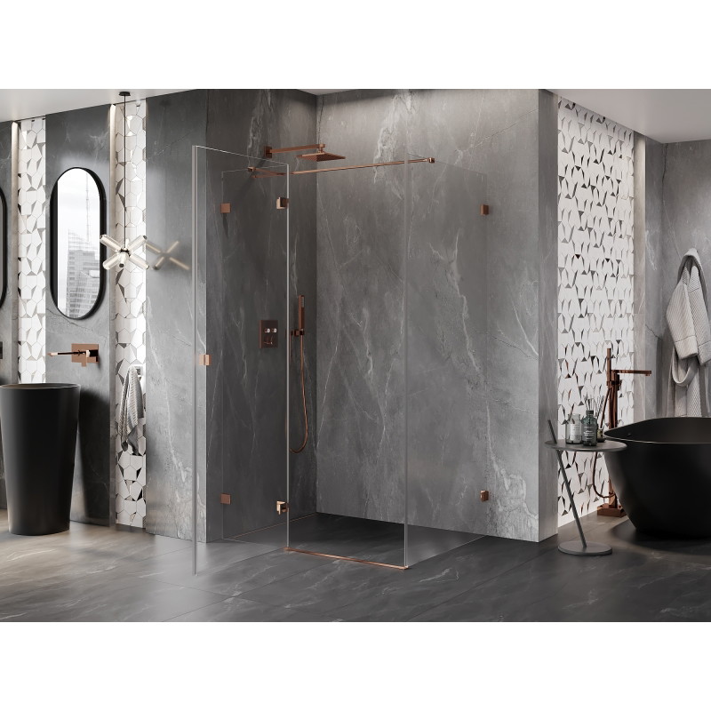 Mexen Lunar T cabine de douche battante gauche 140 x 100 cm, transparent, or rose - 834T-140-100-60-00-L