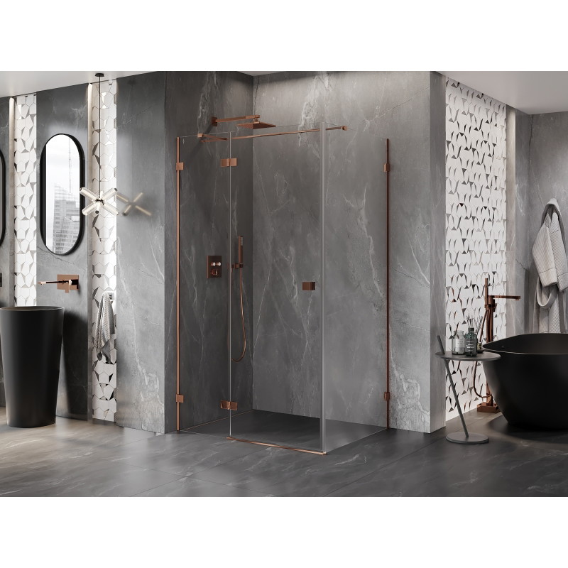 Mexen Lunar T cabine de douche battante gauche 140 x 100 cm, transparent, or rose - 834T-140-100-60-00-L