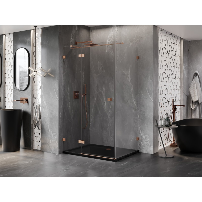 Mexen Lunar T cabine de douche pivotante gauche 135 x 110 cm, transparent, cuivre brossé - 834T-135-110-65-00-L