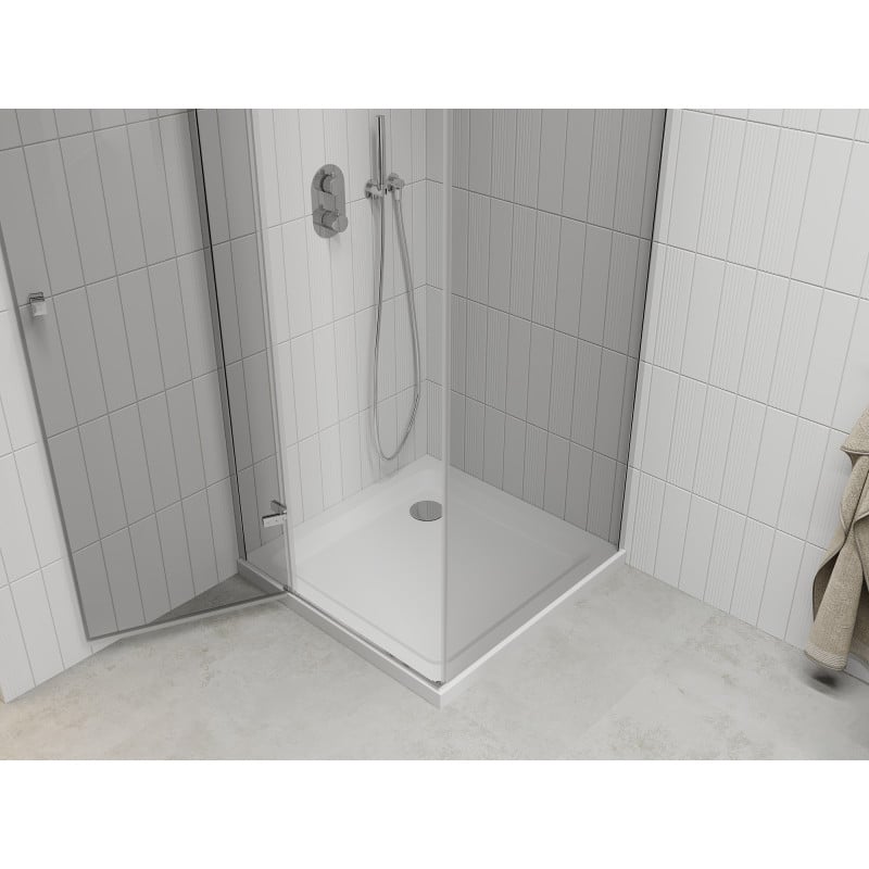 Mexen Roma cabine de douche pivotante 90 x 90 cm, transparent, chrome + receveur Flat - 854-090-090-01-00-4010