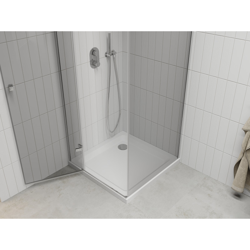 Mexen Roma cabine de douche pivotante 70 x 90 cm, transparent, chrome + bac à douche plat - 854-070-090-01-00-4010