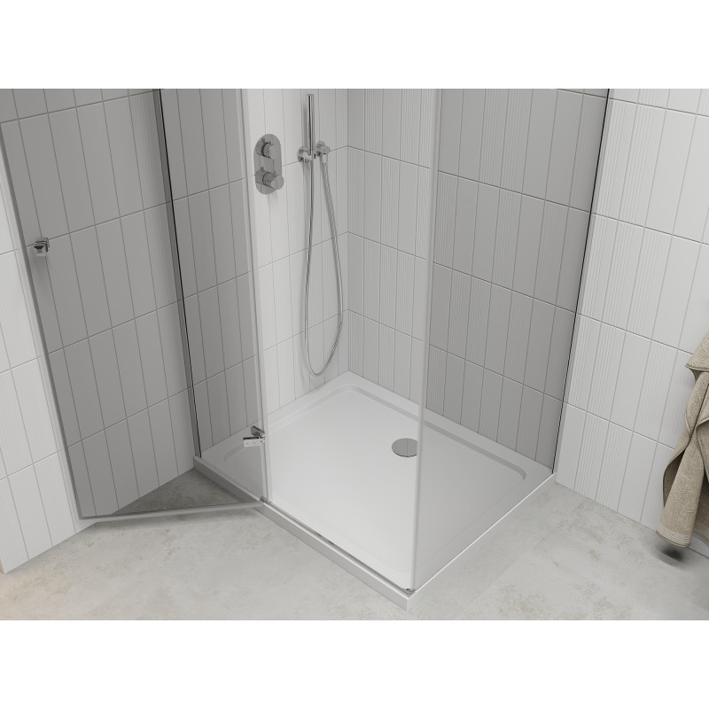 Mexen Roma cabine de douche pivotante 90 x 80 cm, transparent, chrome + receveur Flat - 854-090-080-01-00-4010