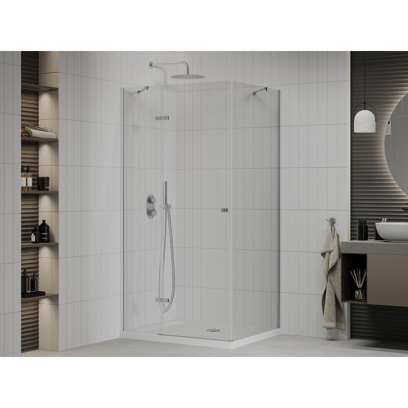 Mexen Roma cabine de douche pivotante 90 x 80 cm, transparent, chrome + receveur Flat - 854-090-080-01-00-4010