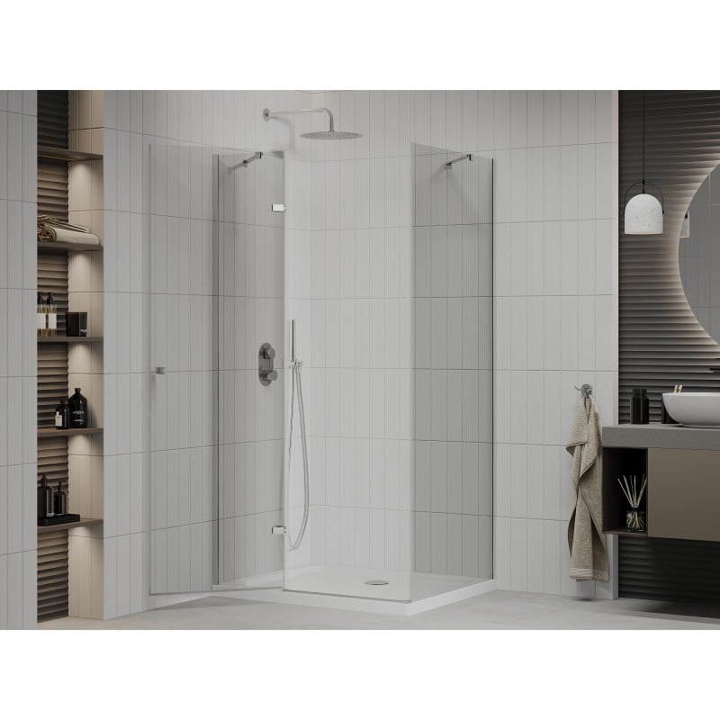 Mexen Roma cabine de douche pivotante 90 x 100 cm, transparent, chromé + receveur plat - 854-090-100-01-00-4010