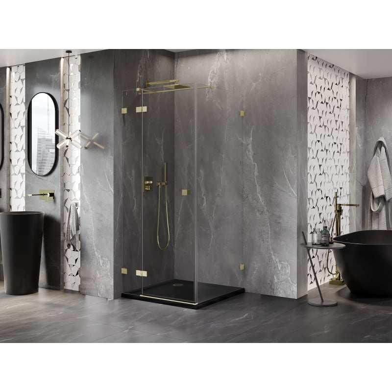 Mexen Lunar T cabine de douche pivotante gauche 120 x 120 cm, transparent, or brossé - 834T-120-120-55-00-L