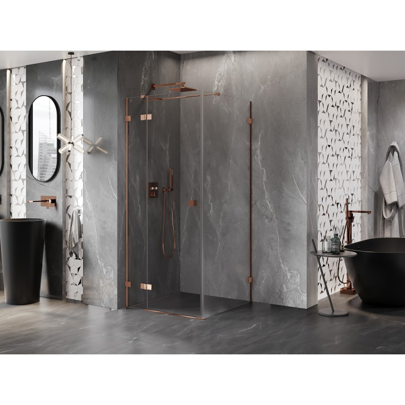 Mexen Lunar T cabine de douche pivotante gauche 110 x 110 cm, transparent, or rose - 834T-110-110-60-00-L