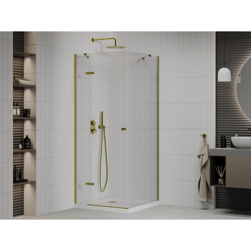 Mexen Roma cabine de douche pivotante 70 x 70 cm, transparent, or + receveur de douche plat - 854-070-070-50-00-4010