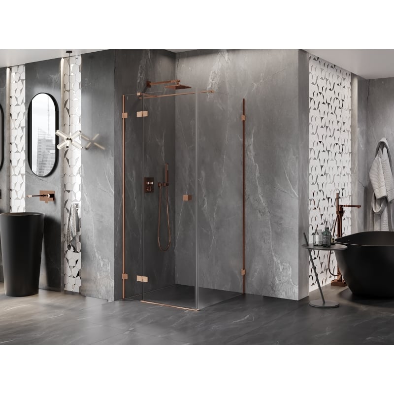 Mexen Lunar T cabine de douche pivotante gauche 110 x 110 cm, transparent, cuivre brossé - 834T-110-110-65-00-L