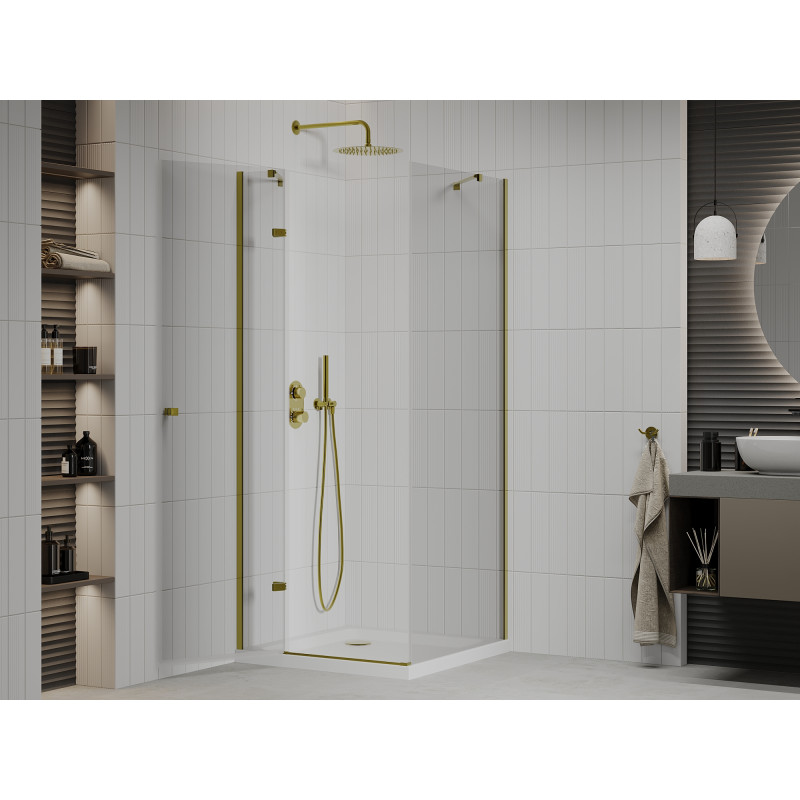 Mexen Roma cabine de douche pivotante 70 x 70 cm, transparent, or + receveur de douche plat - 854-070-070-50-00-4010