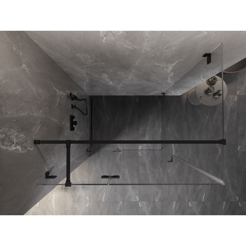 Mexen Lunar T cabine de douche pivotante gauche 125 x 110 cm, transparent, noir - 834T-125-110-70-00-L