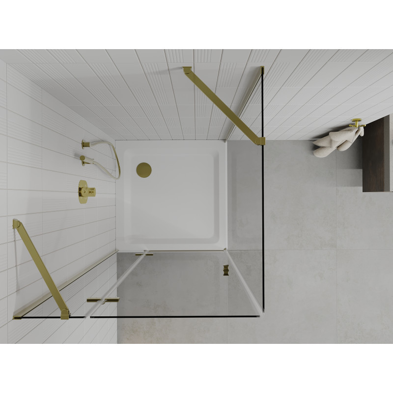 Mexen Roma cabine de douche pivotante 90 x 90 cm, transparente, dorée + bac à douche Flat - 854-090-090-50-00-4010