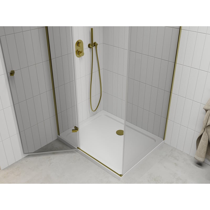 Mexen Roma cabine de douche pivotante 70 x 90 cm, transparente, or + receveur plat - 854-070-090-50-00-4010