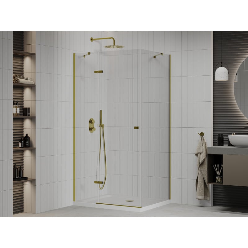Mexen Roma cabine de douche pivotante 70 x 90 cm, transparente, or + receveur plat - 854-070-090-50-00-4010
