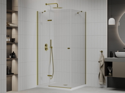 Mexen Roma cabine de douche pivotante 70 x 100 cm, transparent, dorée + receveur Flat - 854-070-100-50-00-4010