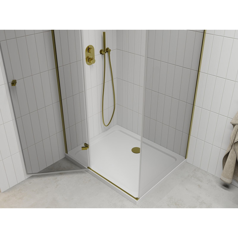 Mexen Roma cabine de douche pivotante 80 x 90 cm, transparent, or + receveur Plat - 854-080-090-50-00-4010