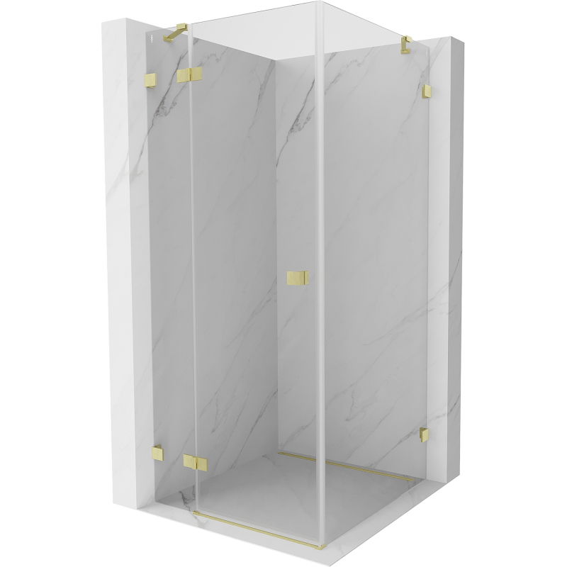 Mexen Lunar cabine de douche pivotante gauche 100 x 100 cm, transparent, or brossé - 834-100-100-55-00-L