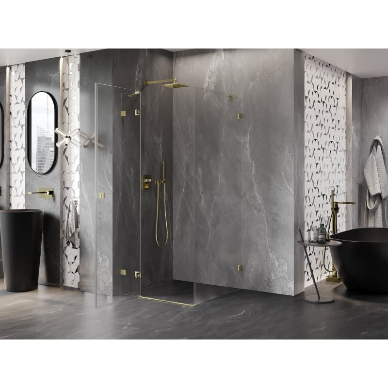 Mexen Lunar cabine de douche pivotante gauche 100 x 100 cm, transparent, or brossé - 834-100-100-55-00-L