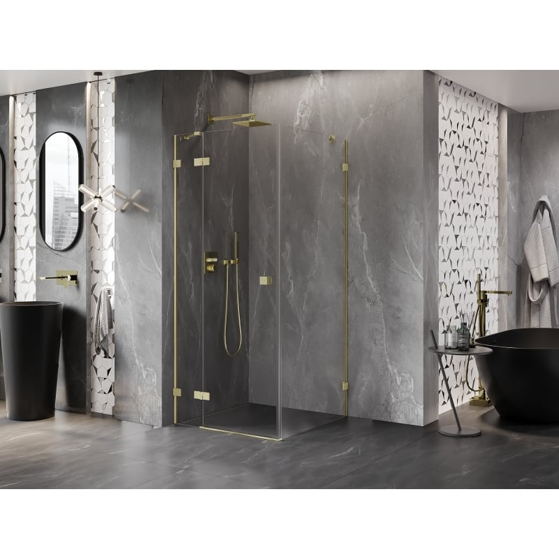 Mexen Lunar cabine de douche pivotante gauche 100 x 100 cm, transparent, or brossé - 834-100-100-55-00-L