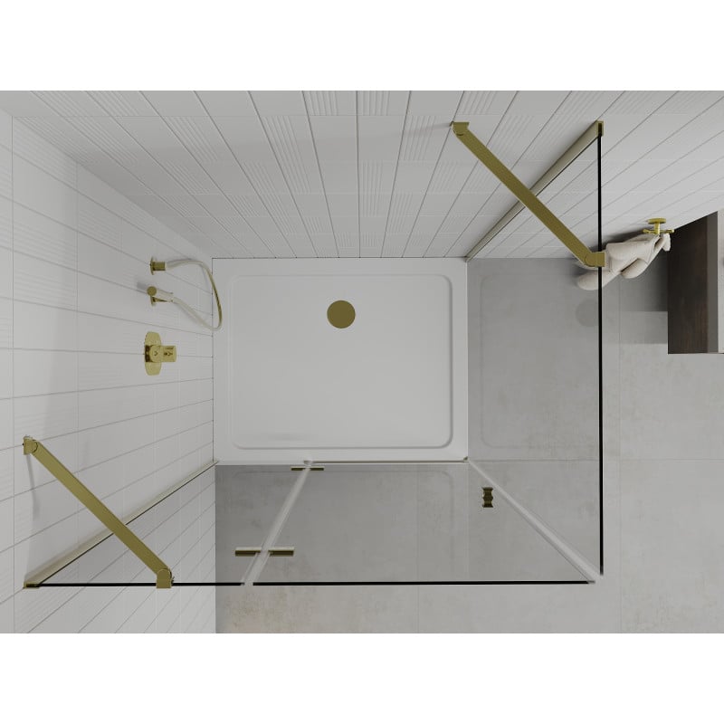 Mexen Roma cabine de douche à charnière 90 x 70 cm, transparente, or + bac à douche plat - 854-090-070-50-00-4010