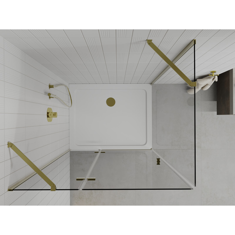 Mexen Roma cabine de douche battante 90 x 100 cm, transparent, dorée + bac de douche Flat - 854-090-100-50-00-4010