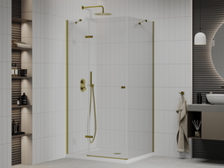Mexen Roma cabine de douche à battant 100 x 80 cm, transparent, or + receveur plat - 854-100-080-50-00-4010