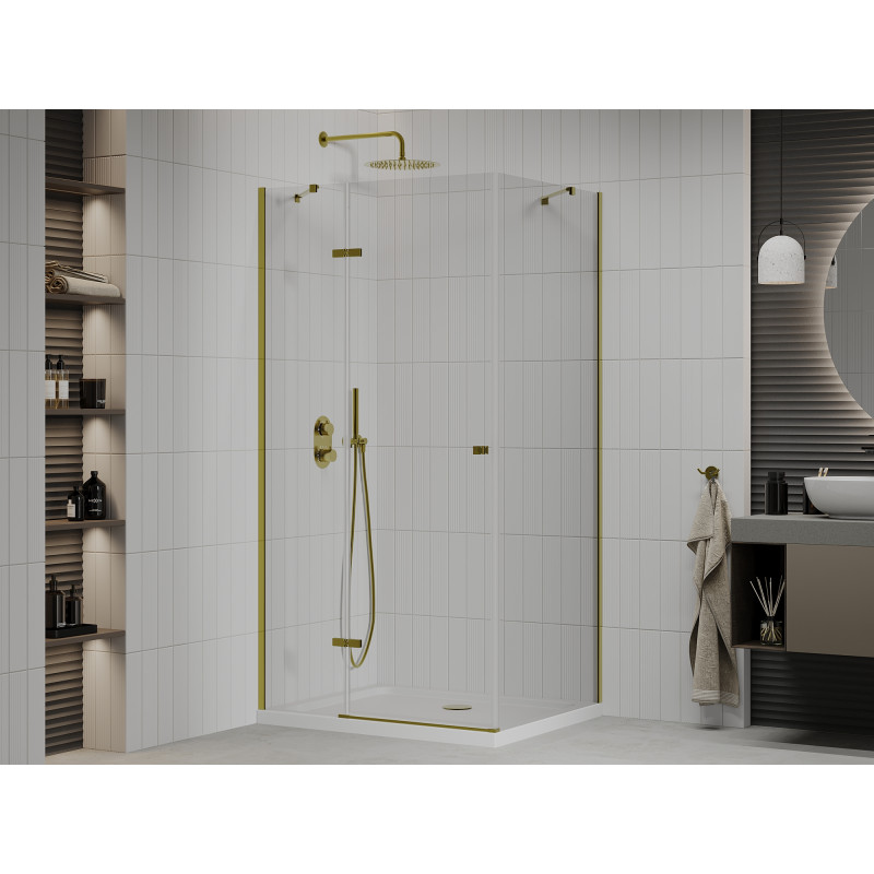 Mexen Roma cabine de douche pivotante 110 x 80 cm, transparente, or + receveur plat - 854-110-080-50-00-4010