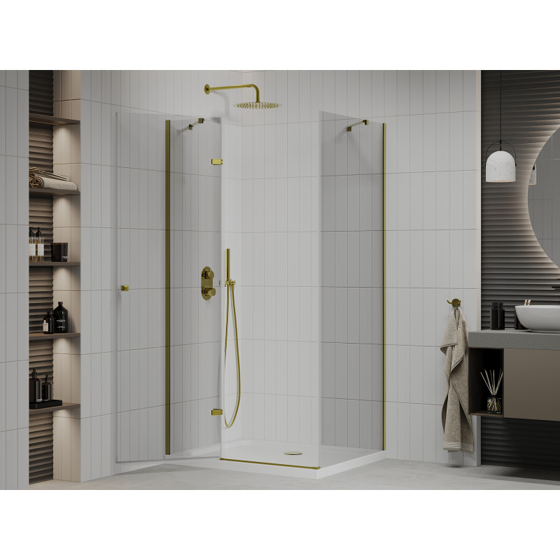 Mexen Roma cabine de douche pivotante 110 x 100 cm, transparent, doré + receveur Plat - 854-110-100-50-00-4010