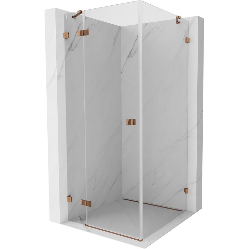 Mexen Lunar cabine de douche pivotante gauche 80 x 80 cm, transparent, or rose - 834-080-080-60-00-L