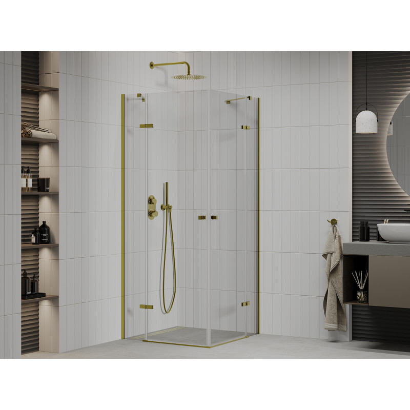 Mexen Roma Duo cabine de douche pivotante 70 x 70 cm, transparent, or - 854-070-070-50-00-02