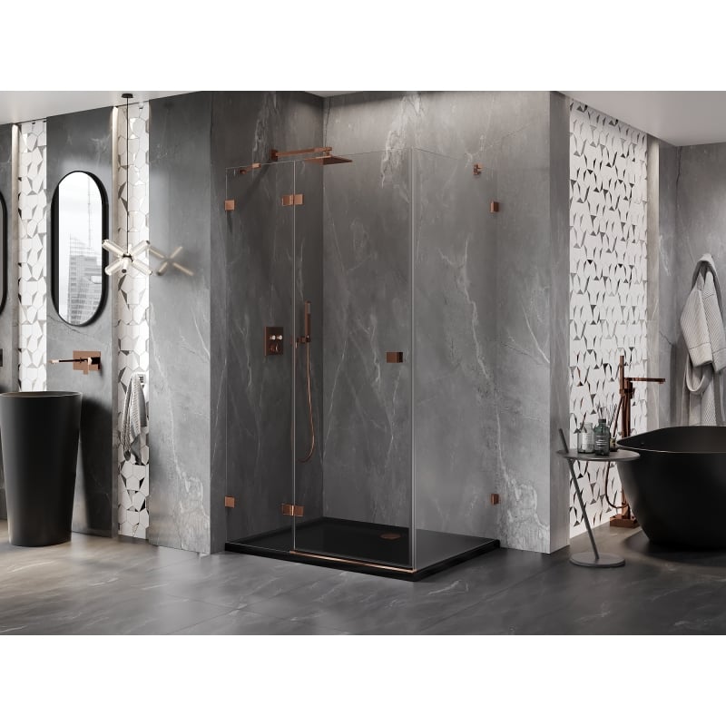 Mexen Lunar cabine de douche pivotante gauche 100 x 80 cm, transparent, or rose - 834-100-080-60-00-L