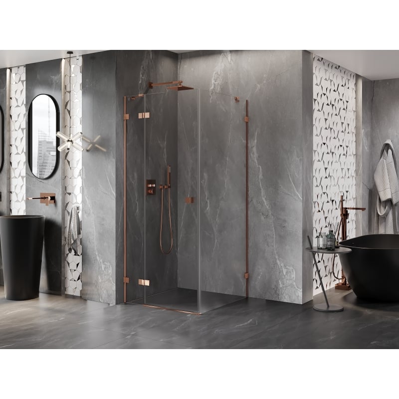 Mexen Lunar cabine de douche pivotante gauche 90 x 90 cm, transparent, or rose - 834-090-090-60-00-L
