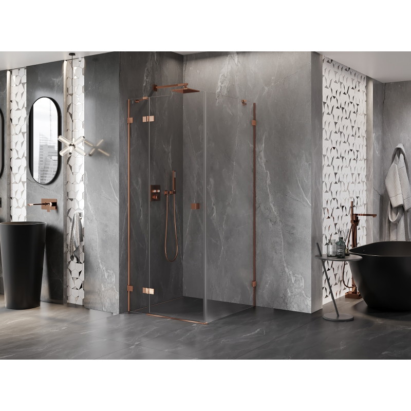 Mexen Lunar cabine de douche pivotante gauche 100 x 100 cm, transparent, or rose - 834-100-100-60-00-L
